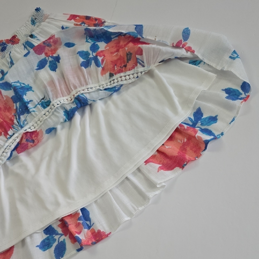 Ricki's Women's White Midi Blue Pink Floral Print Boho Tiered Lined Skirt Size S - Picture 7 of 12